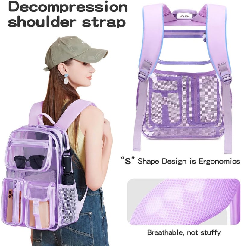 Cusangel Heavy Duty Clear Backpack Clear BookBag,16.5 x12 x5inch TPU Large Capacity See Through Backpack for Sport Events,Travel (Purple) - Image 2
